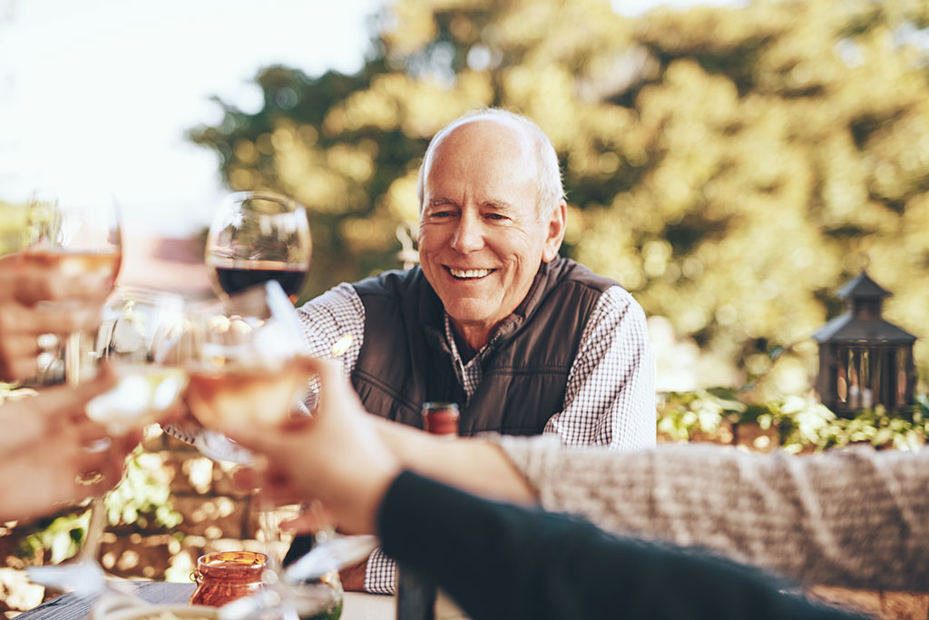 Happy face of senior while drinking at Life Enrichment Programs